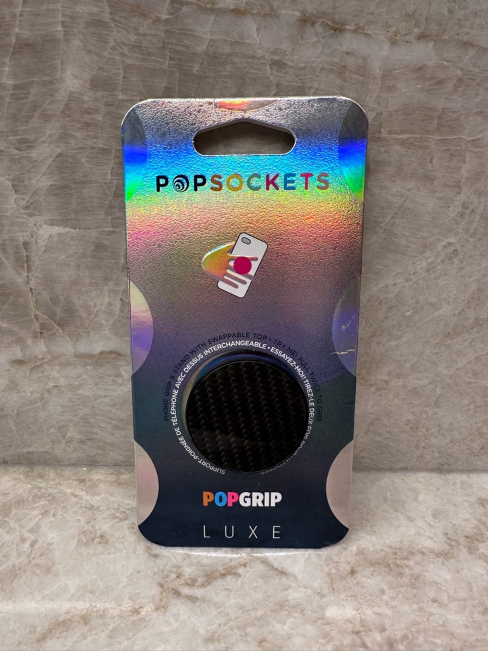 PopSockets PopGrip Luxe Phone Grip in Black carbon fibre